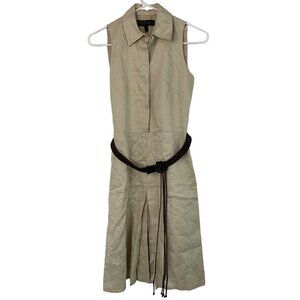 Lafayette 148 New York Size 0P Petite Linen Dress Braid Belt Beige Sleeveless